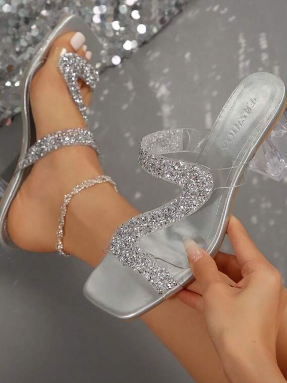 2 pairs! Embellished Slip-On Heels Silver & Gold size 8
